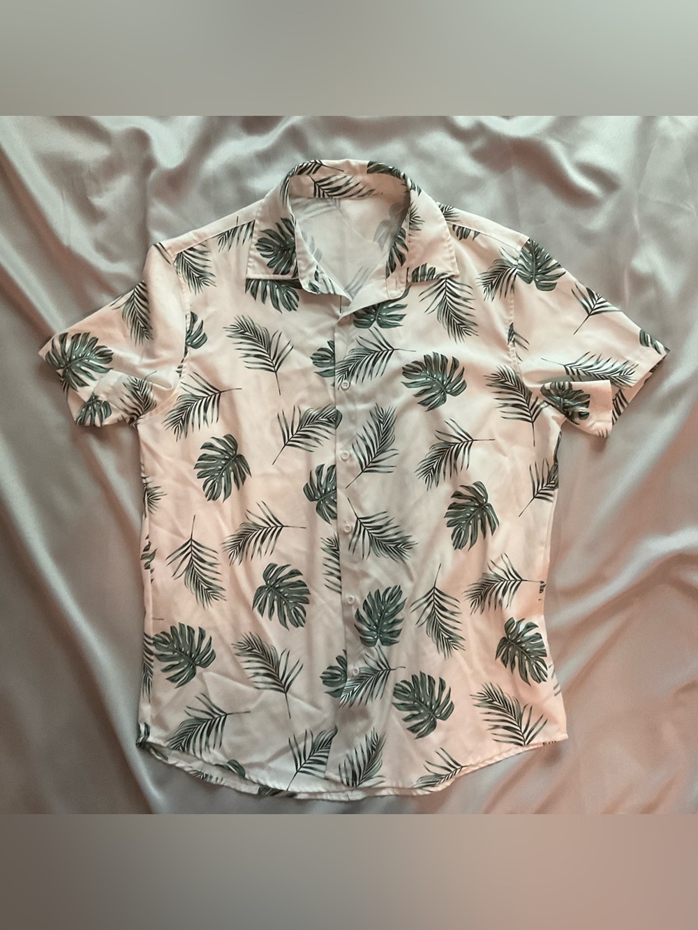 Men's White Short-Sleeve Tropical Print Shirt